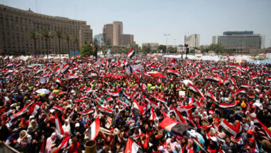 في يوم 20اكتوبر، المصريون يحتشدون في ميدان التحرير بالقاهرة، عاصمة مصر، تنديداً بالعدوان الإسرائيلي على قطاع غزة.